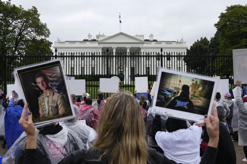 People protest in front of the White House to raise awareness of opioid-related deaths on Saturday, Sept. 23, 2023, in Washington. (AP Photo/Manuel Balce Ceneta)