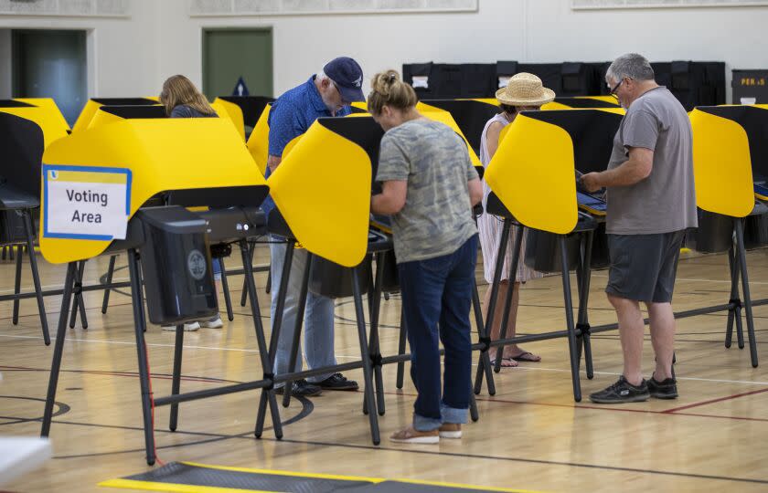 La Habra Heights, CA - June 07: Voters cast their ballots in the California primary at The Park in La Habra Heights Tuesday, June 7, 2022. (Allen J. Schaben / Los Angeles Times)
