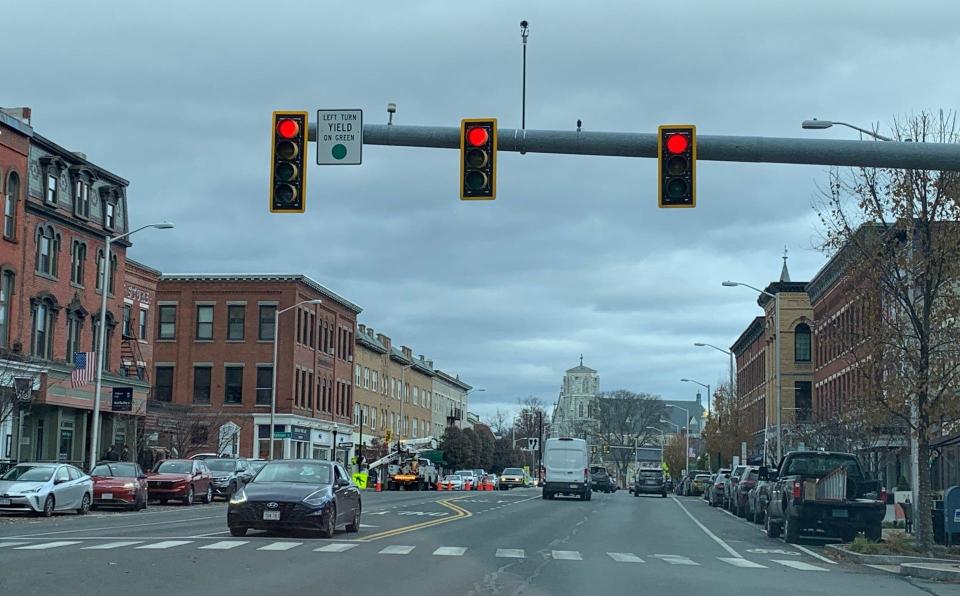 U.S. 7 (Main Street) in Great Barrington, Massachusetts, is shown looking north Nov. 14, 2023. Efforts to put the street on a "road diet" were defeated, but other safety measures, such as signalizing crosswalks, have been implemented.