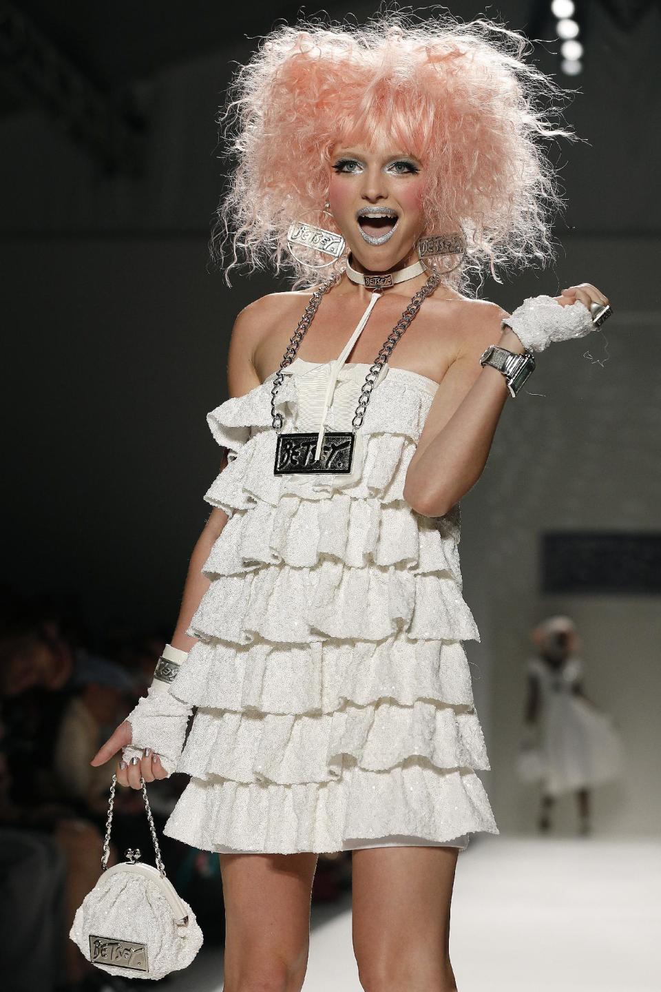 The Betsey Johnson Spring 2014 collection is modeled during Fashion Week in New York, Wednesday, Sept. 11, 2013. (AP Photo/John Minchillo)