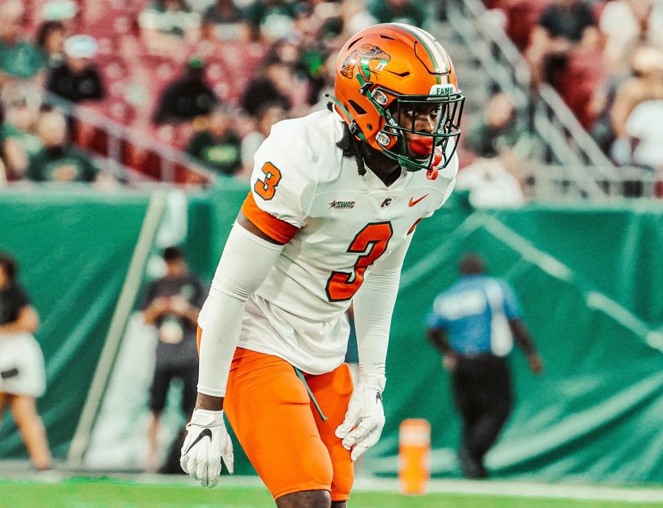 FAMU safety Antwan Collier thoroughly reads the offense in a game versus South Florida on Sept. 18, 2021 in Tampa.