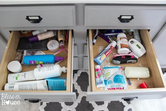 Before: Misused Bathroom Drawers