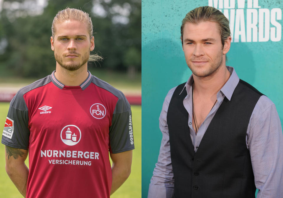 <p>Iceland’s Rurik Gislason and <em>Thor</em> actor Chris Hemsworth </p>