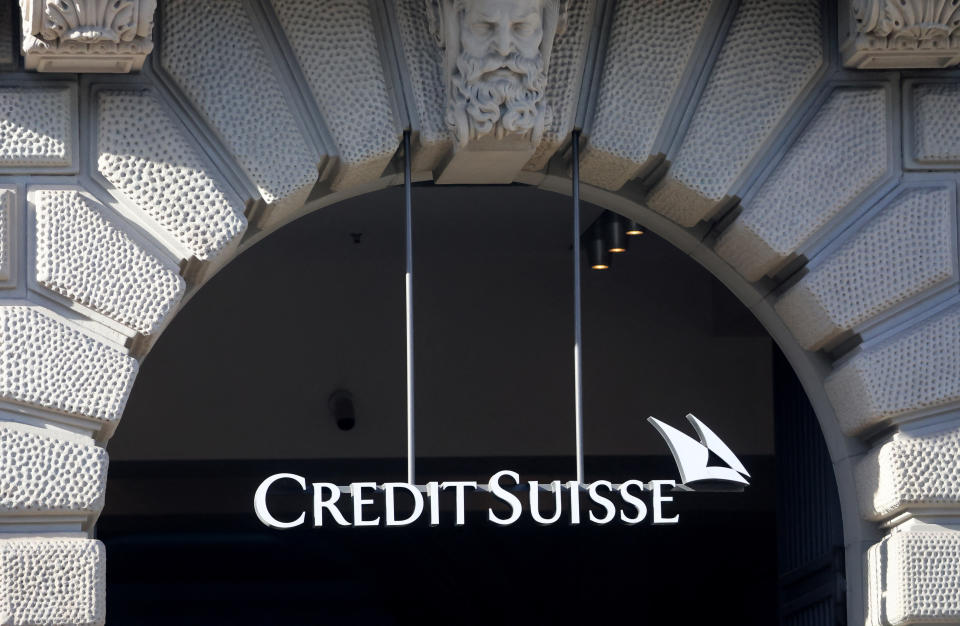 A logo is seen on the headquarters of Swiss bank Credit Suisse on Paradeplatz in Zurich, Switzerland March 16, 2023. REUTERS/Denis Balibouse