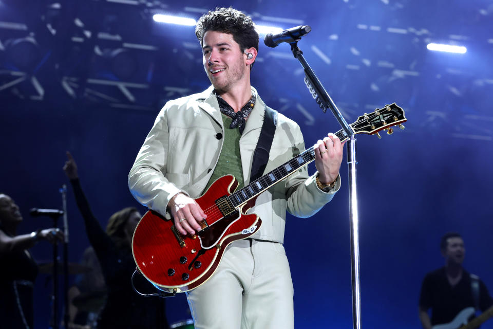 NEW YORK, NEW YORK - AUGUST 13: Nick Jonas performs onstage during Jonas Brothers “Five Albums, One Night” Tour - New York at Yankee Stadium on August 13, 2023 in New York City. (Photo by Kevin Mazur/Getty Images for Live Nation)