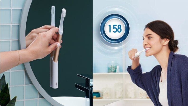 The small brush head on this Oral B. toothbrush makes it easy to get into hard-to-reach places.