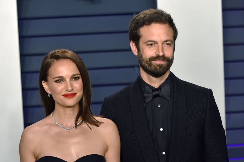 Natalie Portman (L) and Benjamin Millepied attend the Vanity Fair Oscar party in 2019. File Photo by Christine Chew/UPI