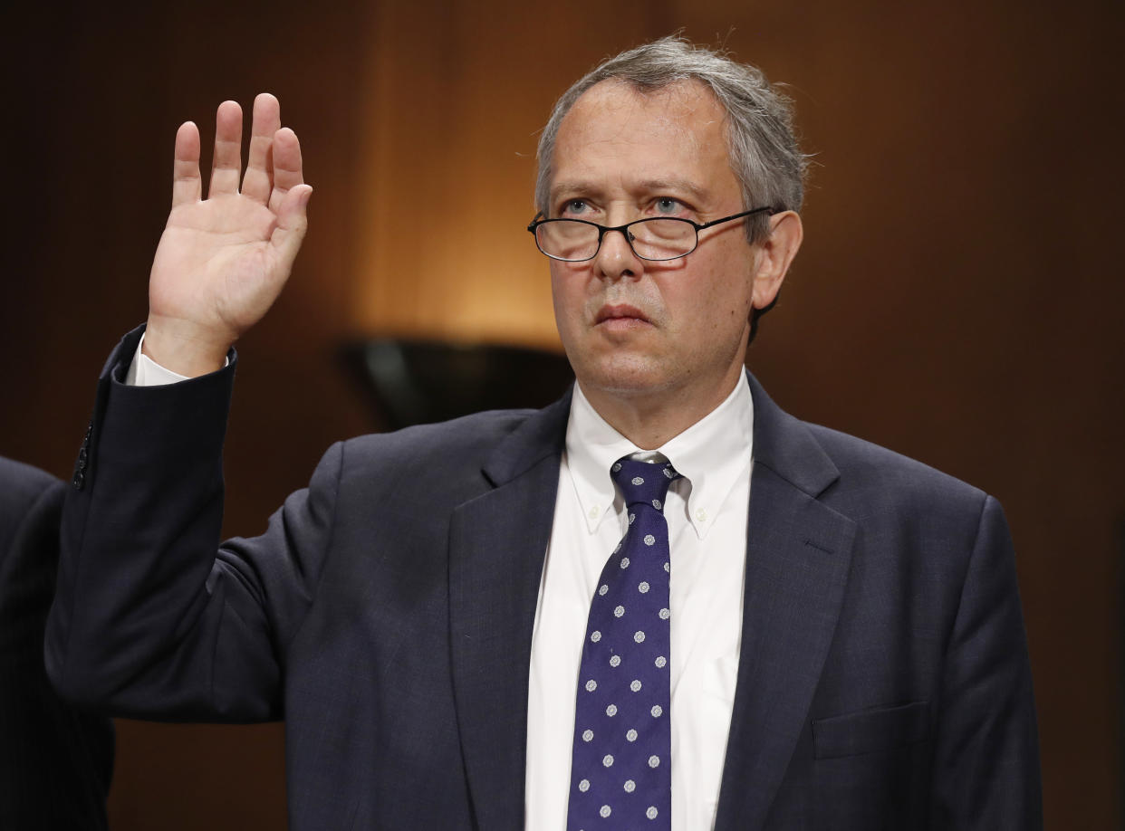 Thomas Farr is sworn in during a Senate Judiciary Committee hearing on his nomination to be a district judge on the United States District Court for the Eastern District of North Carolina, Sept. 20, 2017. (AP Photo/Alex Brandon, File) (Photo: Alex Brandon, File/ASSOCIATED PRESS)