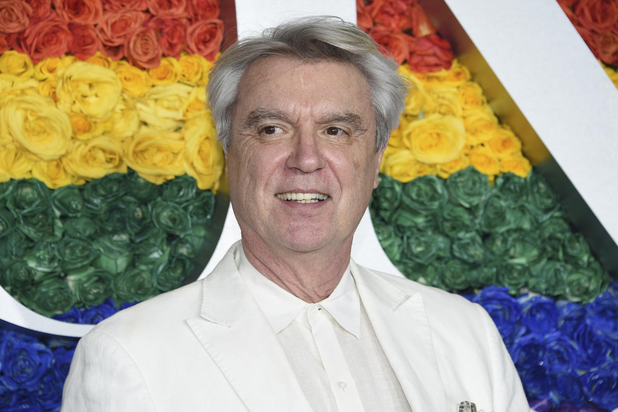 David Byrne arrives at the 73rd annual Tony Awards at Radio City Music Hall on Sunday, June 9, 2019, in New York. (Photo by Evan Agostini/Invision/AP)