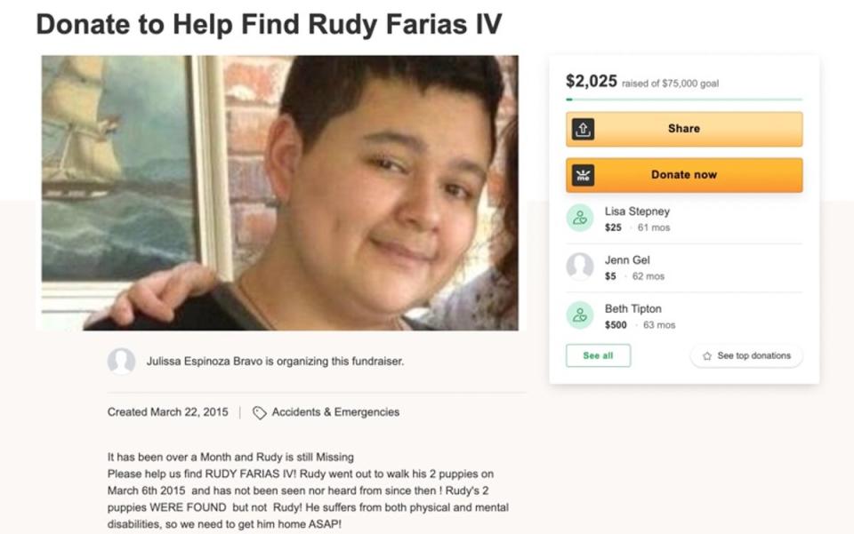 A GoFundMe campaign set up by Rudy Farias’ mother Janie Santana raised more than $2,000 (GoFundMe)