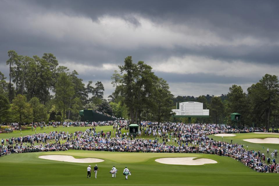 Chris Kirk and Ryan Fox, of New Zealand, walk on the second hole during the first round at the Masters golf tournament at Augusta National Golf Club Thursday, April 11, 2024, in Augusta, Ga. (AP Photo/Ashley Landis)