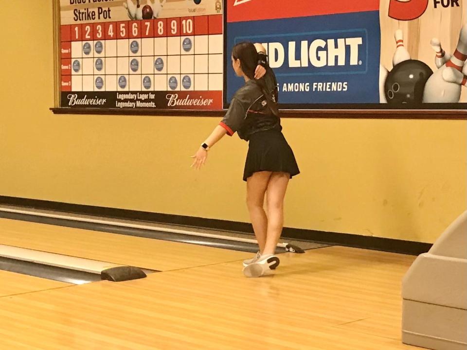 Pleasant competes against River Valley at BlueFusion last season in girls bowling.