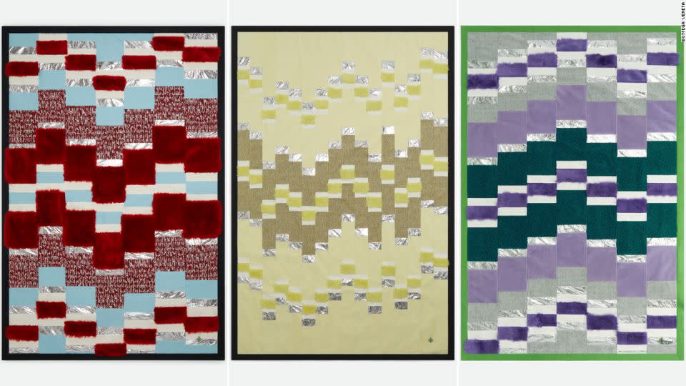 A trio of vibrant blankets designed by Abdel El Tayeb. - Courtesy of Bottega Veneta