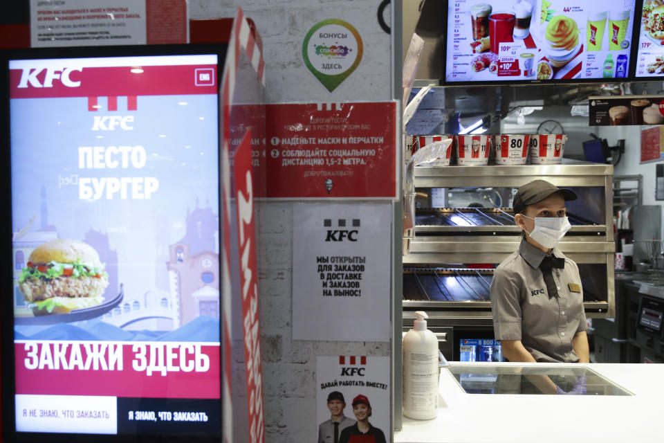 Many KFC stores in Russia are independently owned and remain open. (Kirill Kukhmar\TASS via Getty)