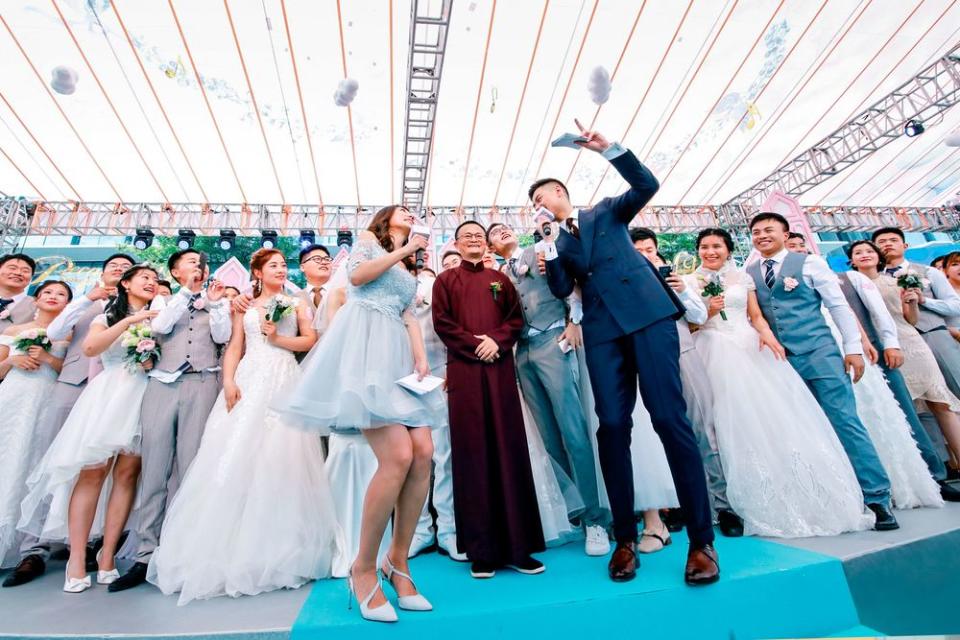 Jack Ma, Alibaba’s executive chairman, takes part in an annual group wedding at Alibaba’s Hangzhou headquarters.