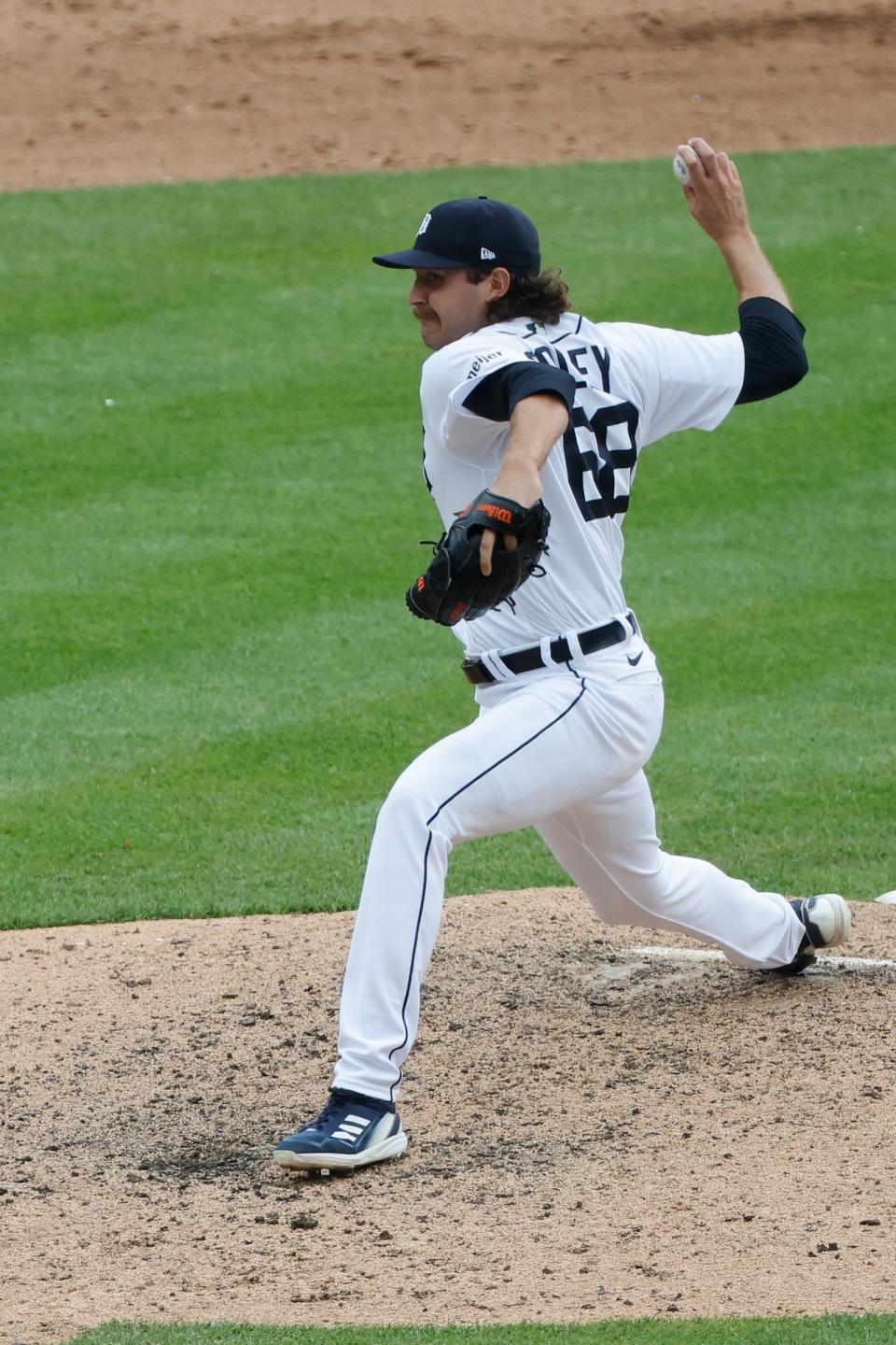 Detroit Tigers relief pitcher Jason Foley pitches in the ninth inning against the Arizona Diamondbacks at Comerica Park in Detroit, Michigan on June 11, 2023.