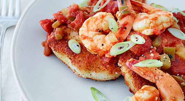 Crispy Potato Patties with Creole Shrimp