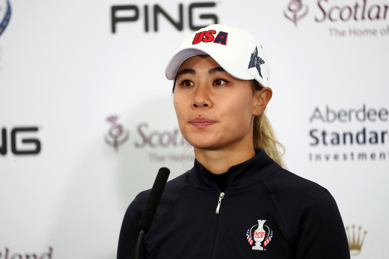 Danielle Kang of Team USA speaks to the media ahead of the Solheim Cup at Gleneagles