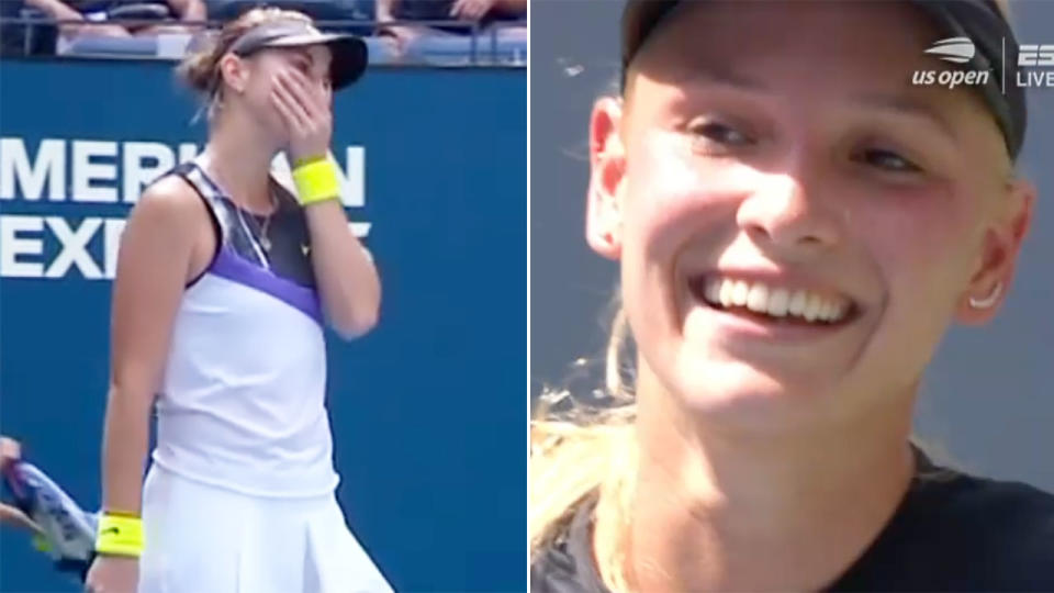 Donna Vekic, pictured here laughing after the crazy winner.