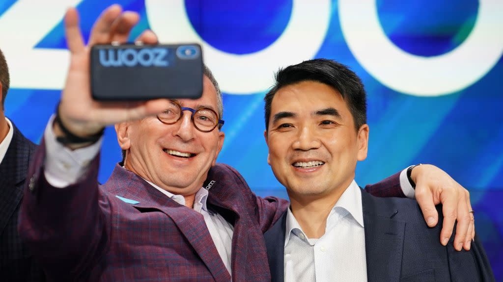 Eric Yuan, CEO of Zoom Video Communications poses for a photo after he took part in a bell ringing ceremony at the NASDAQ MarketSite in New York, New York, U.S., April 18, 2019. REUTERS/Carlo Allegri - RC1FEDE1D3A0