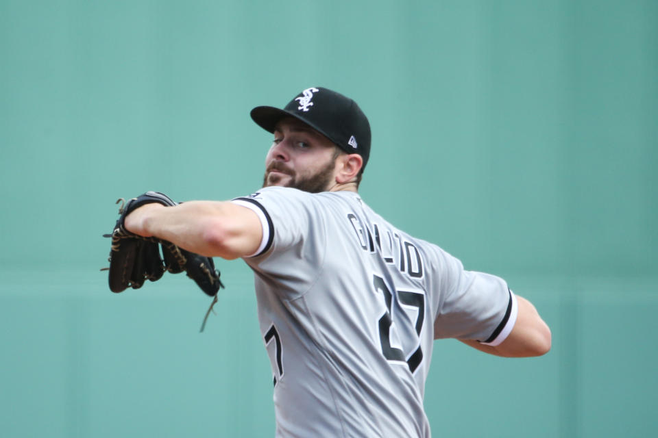 BOSTON, MA - APRIL 19: Lucas Giolito #27 of the Chicago White Sox pitches in the second inning against the Boston Red Sox at Fenway Park on April 19, 2021 in Boston, Massachusetts. (Photo by Kathryn Riley/Getty Images)