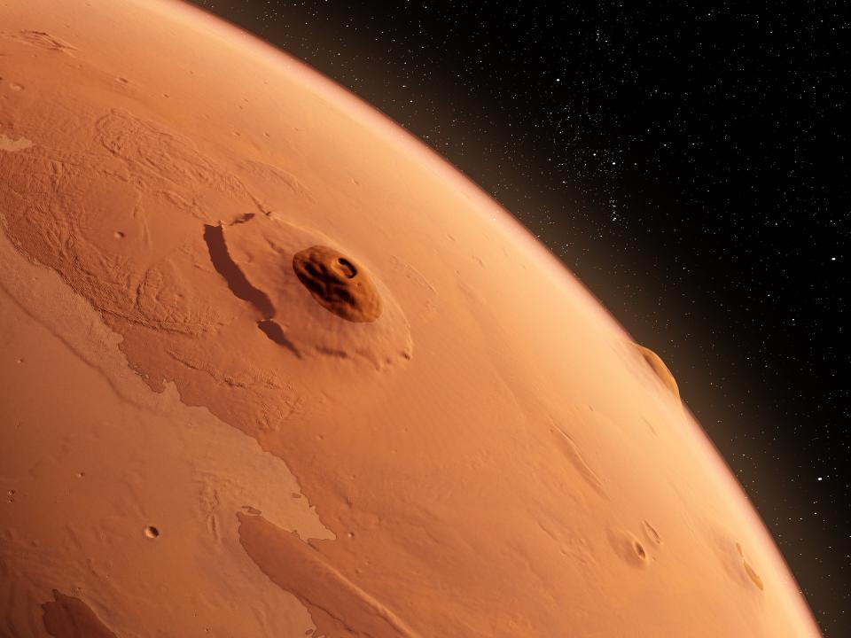 Olympus Mons, Mars, computer illustration.