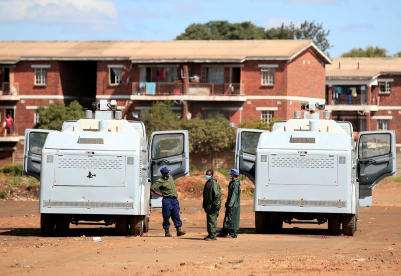 Police patrol during a 21-day nationwide lockdown called to help curb the spread of coronavirus disease (COVID-19), in Harare