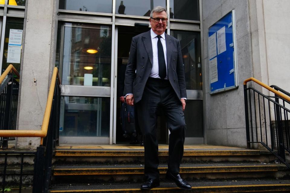 The Earl Marshal, the Duke of Norfolk, at Lavender Hill Magistrates’ Court, London, where he has been banned from driving for six months after pleading guilty to using his mobile phone while driving (PA) (PA Wire)