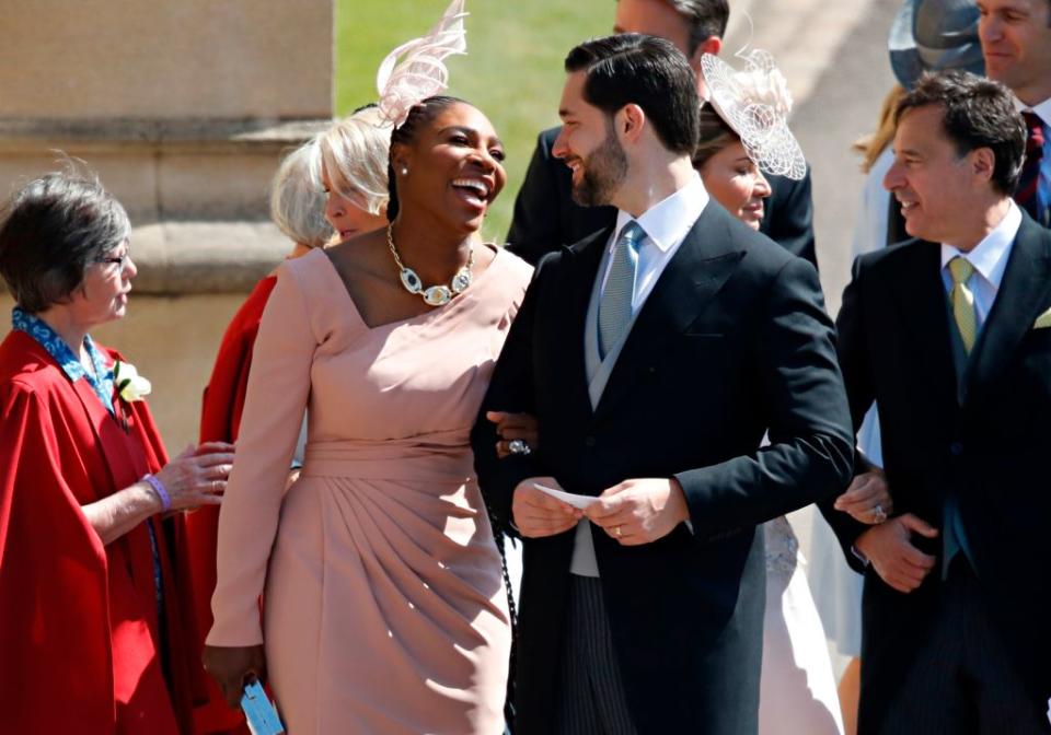 Meghan Markle's friend, US tennis player Serena Williams and her husband US entrepreneur Alexis Ohanian arrive for the wedding ceremony of Britain's Prince Harry, Duke of Sussex and Meghan Markle at St George's Chapel, Windsor Castle, in Windsor, on May 19, 2018. (Photo by Odd ANDERSEN / POOL / AFP | ODD ANDERSEN—AFP/Getty Images