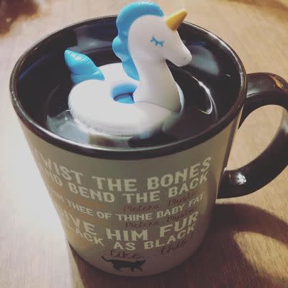 A dishwasher-safe unicorn pool floatea infuser