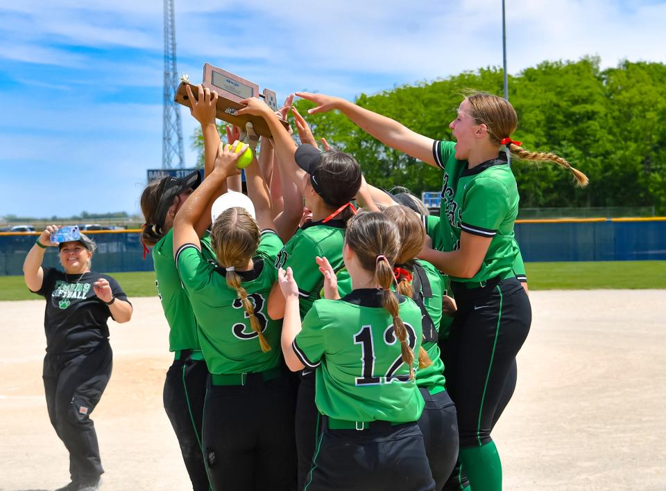 Yorktown softball topped Mississinewa 4-3 to win the IHSAA Class 3A Delta sectional championship on Saturday, May 27, 2023.