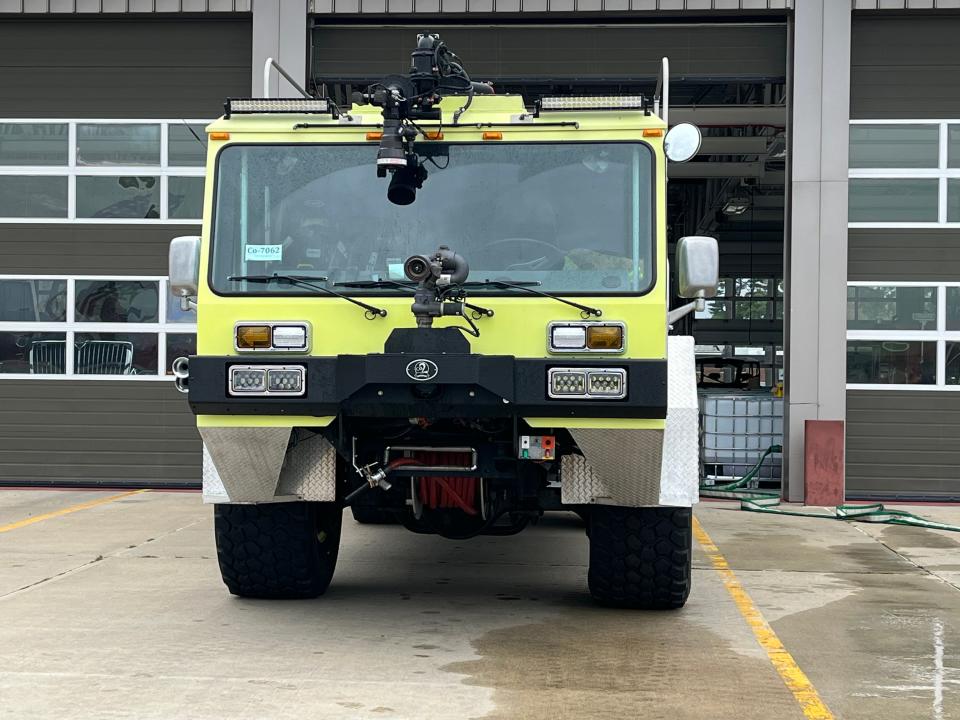 A fire truck from Rhode Island has been secured for temporary use at Portsmouth International Airport at Pease, arriving Saturday, Oct. 7, 2023, allowing flights to resume at the airport.