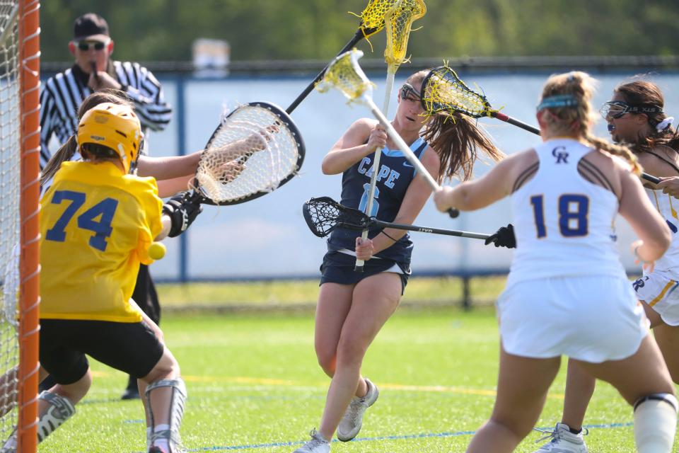 Cape Henlopen's Louise Rishko (center) is among the top returnees as the Vikings open the season ranked No. 1 statewide in girls lacrosse.