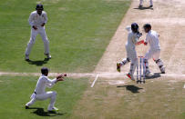 Cricket - India v Australia - Fourth Test cricket match - Himachal Pradesh Cricket Association Stadium, Dharamsala, India - 25/03/17 - India's captain Ajinkya Rahane takes a successful catch to dismiss Australia's David Warner. REUTERS/Adnan Abidi