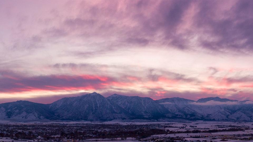 Aerial view of Carson Valley in the winter during dusk