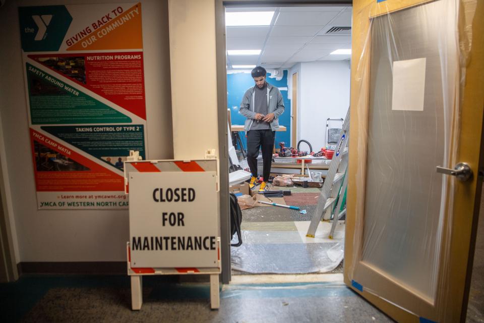 A room at the YMCA is being prepared to share information with the community on the upcoming construction of a new YMCA.