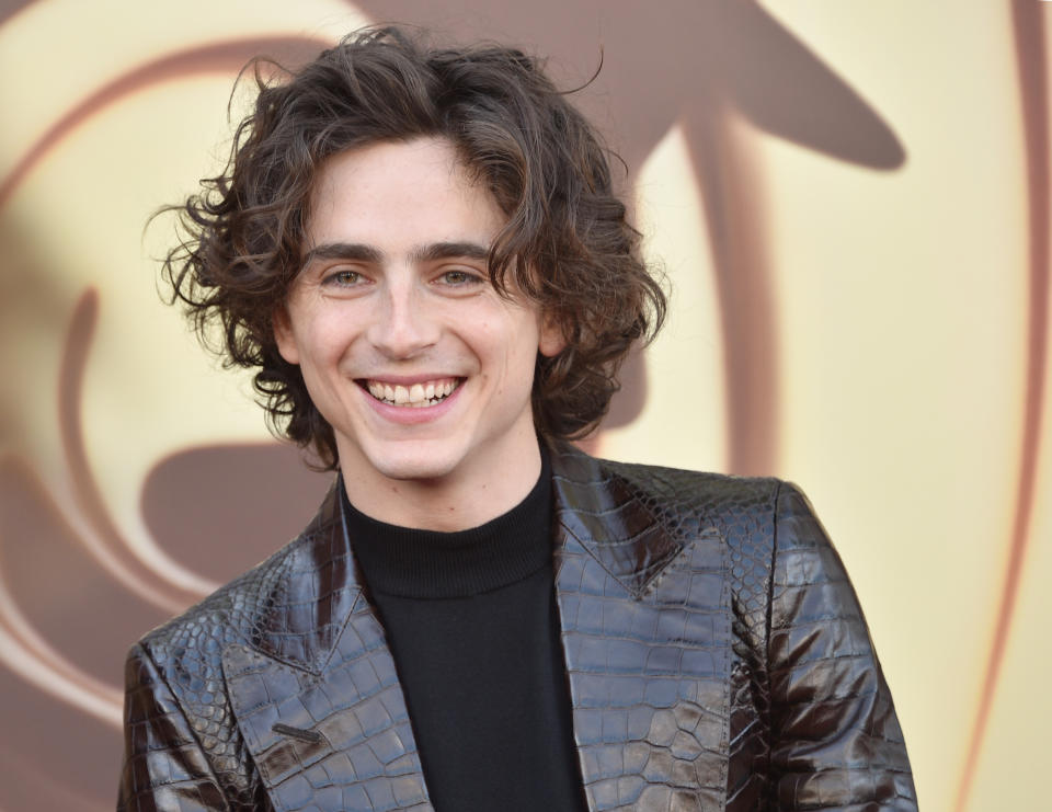 Close-up of Timothée smiling at a media event