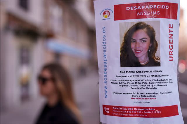 <p>AP Photo/Manu Fernandez</p> A banner of a Colombian-born American missing woman Ana Maria Knezevich Henao