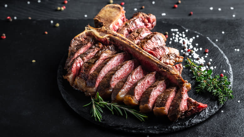 Wagyu porterhouse steak on plate 