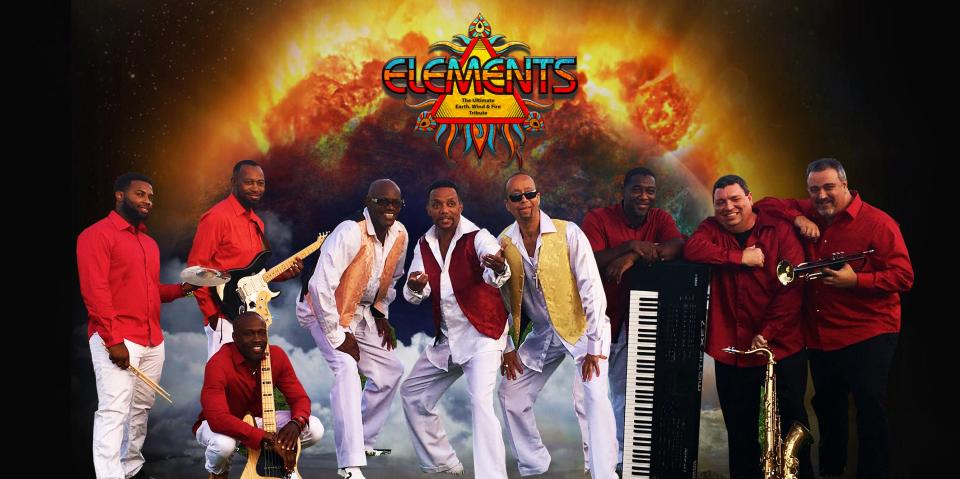 The Earth, Wind & Fire tribute band ELEMENTS will play Saturday night at Veterans Plaza Amphitheater in Palm Beach Gardens.