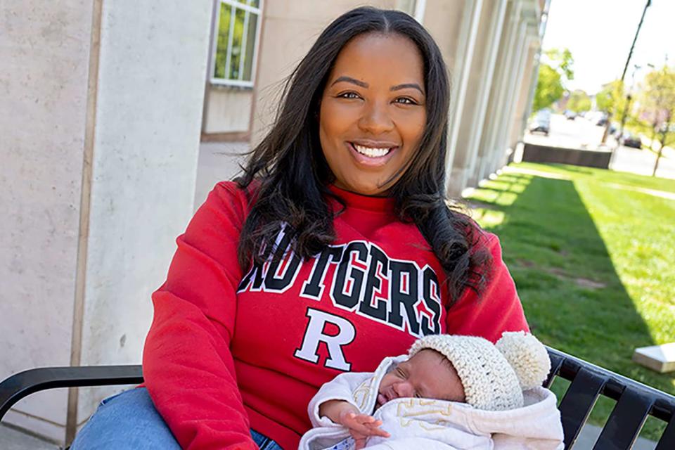 <p>Nick Romanenko/Rutgers University</p> Tamiah Brevard-Rodriguez and baby Enzo