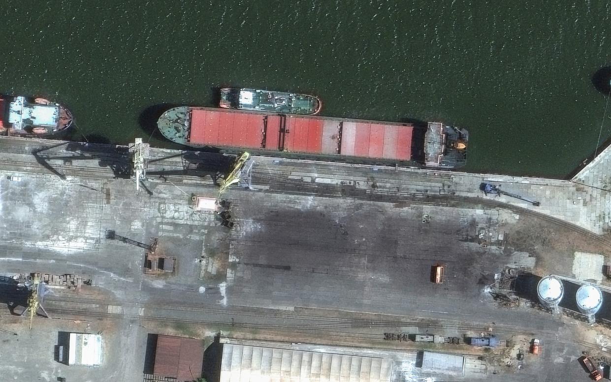 A satellite image shows the Port Olya 3 vessel at Port Olya in southern Russia on 4 September