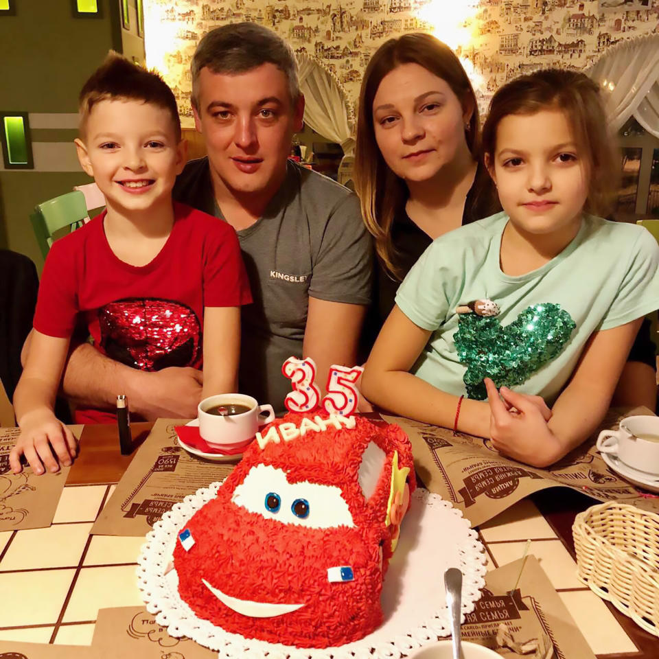 Pic Shows: Ivan Smirnov with family;  This father of two is trapped in his own body being fully conscious but barely able to move or talk after doctors repeatedly misdiagnosed his stroke. 