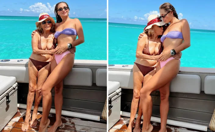 Micheline Roquebrune and her granddaughter Saskia pose in bikinis. 