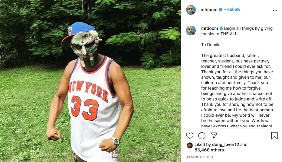 MF DOOM dead tribute post