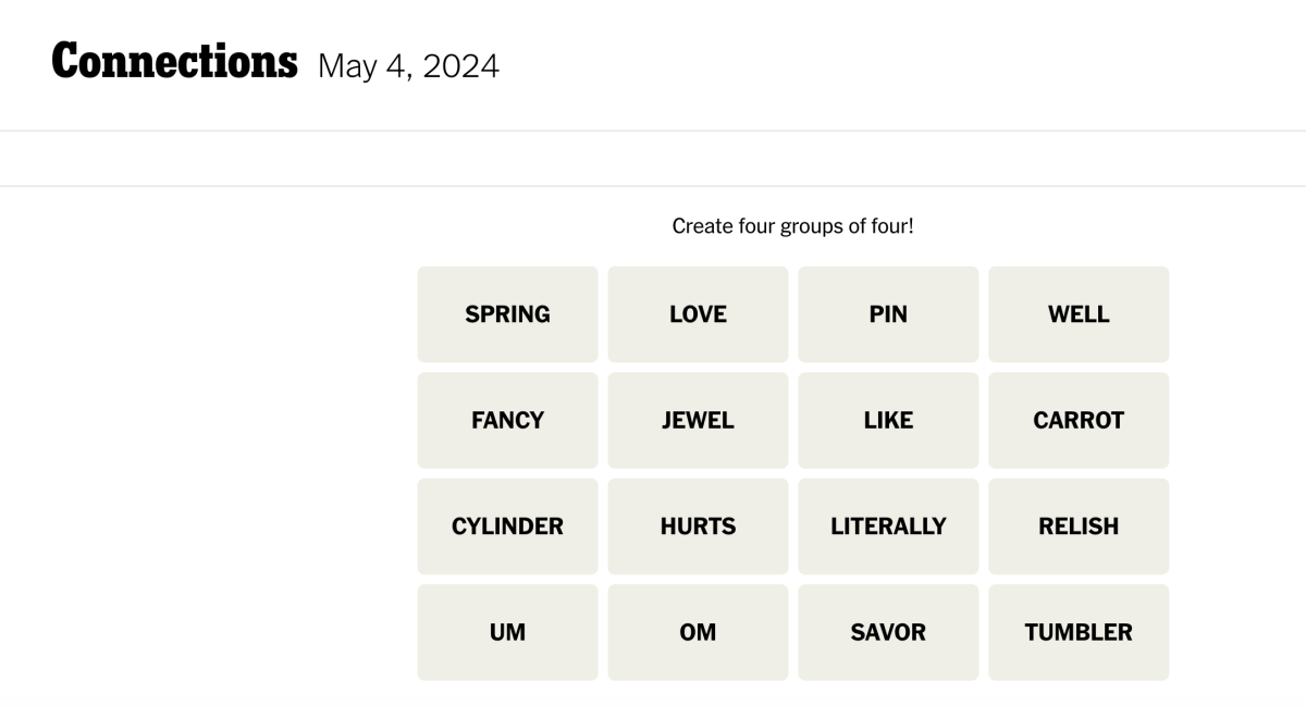 <em>Today's NYT Connections puzzle for Saturday, May 4</em><em>, 2024</em><p>New York Times</p>