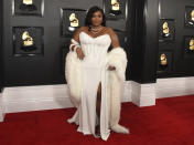 Lizzo llega a la 62a entrega anual del Grammy el domingo 26 de enero de 2020 en Los Angeles. (Foto Jordan Strauss/Invision/AP)