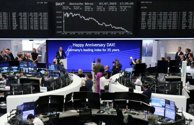 FILE PHOTO: German share price index DAX celebrates its 35th anniversary at the stock exchange in Frankfurt