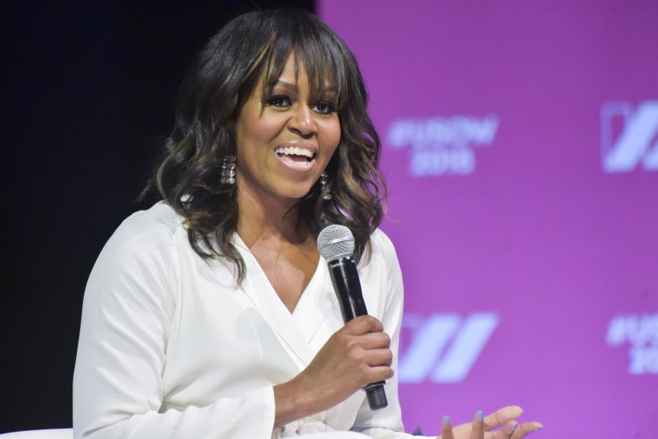 Michelle Obama, in conversation with Tracee Ellis Ross at the United State of Women Summit on Saturday, said she's tired of seeing men fail up.