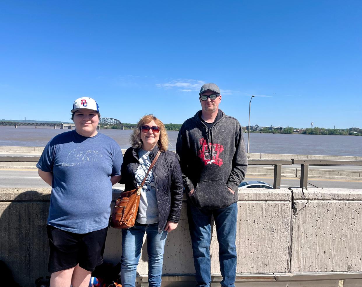 Aiden Nolte, left, and his grandparents Betty and Dwain Hitchcock, traveled from the Chicago area to Louisville to watch Thunder Over Louisville 2024.